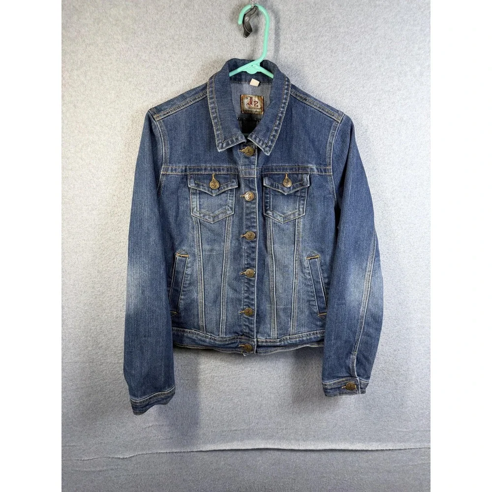 J2 By Jou Jou Denim Jacket Juniors Large Blue Button Front Pockets Casual